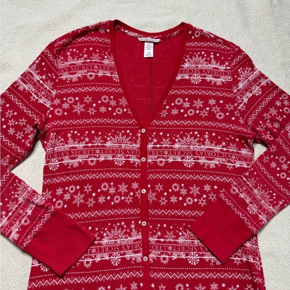 Victoria’s Secret Red Fair Isle Christmas Onesie Pajamas Loungewear L - Picture 3 of 8
